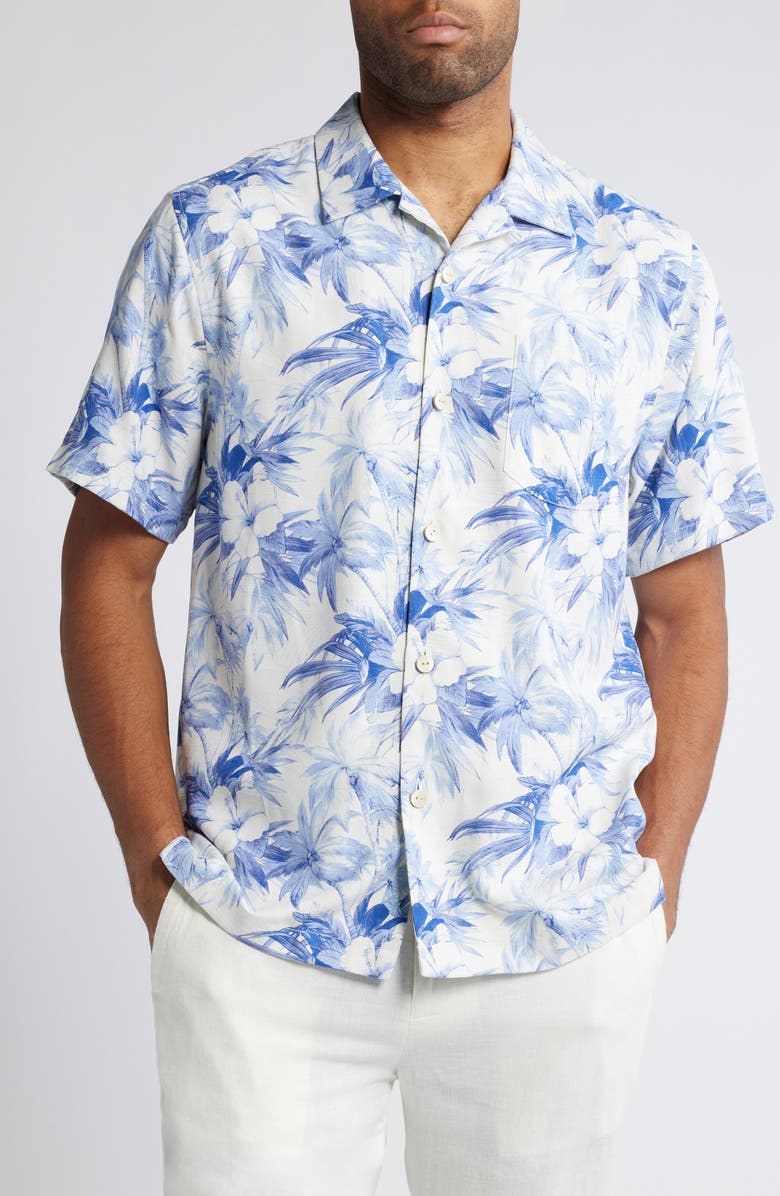 Tommy Bahama Palmeras Party Print Silk Blend Camp Shirt, Main, color,