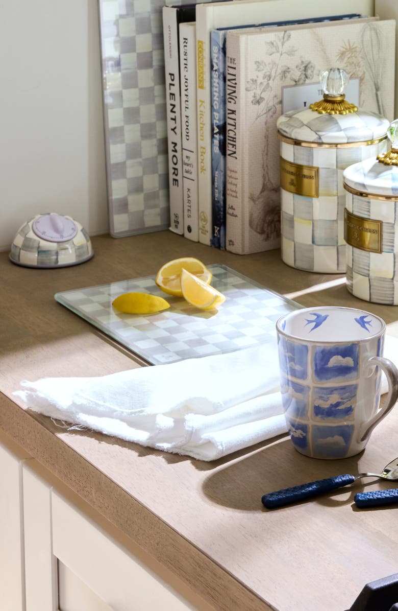 MACKENZIE CHILDS Sterling Check Set of 2 Glass Cutting Boards, Alternate, color, Sterling