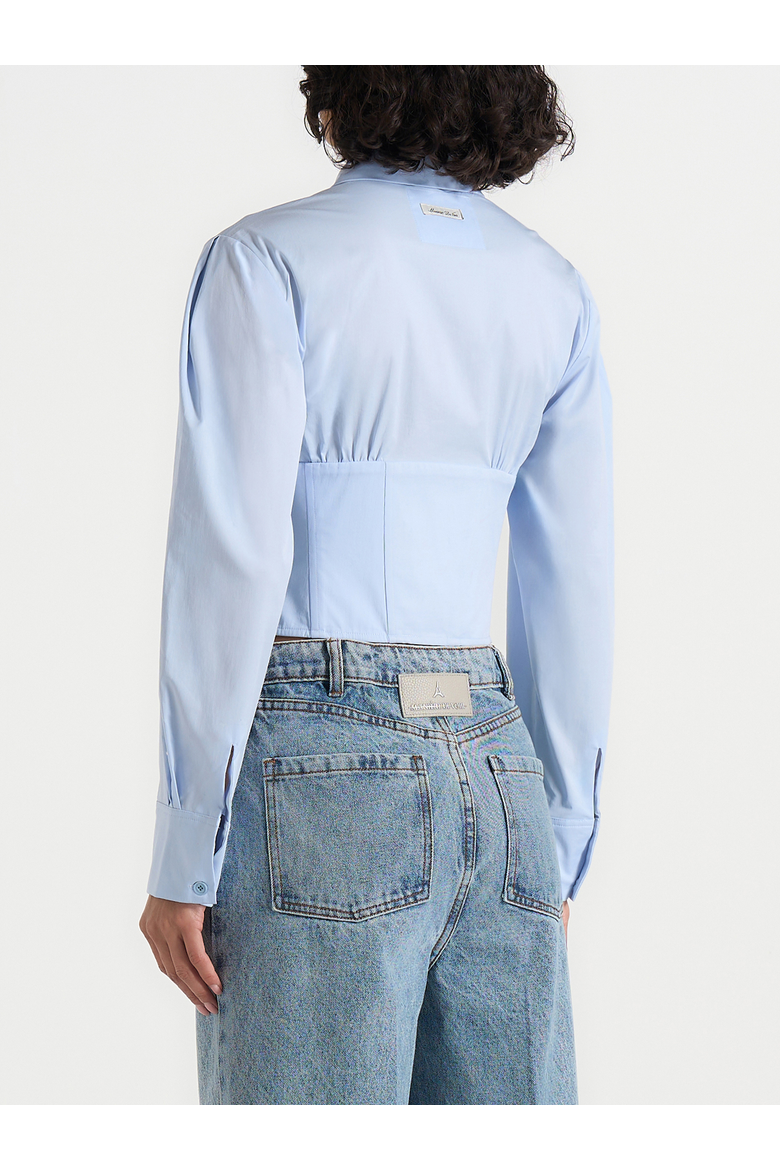 Margot Cotton Corset Shirt, Alternate, color, Pale Blue