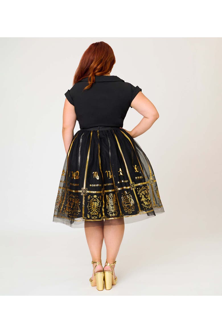 Plus Size Brilliance Swing Skirt, Alternate, color, Black Zodiac Sign Print