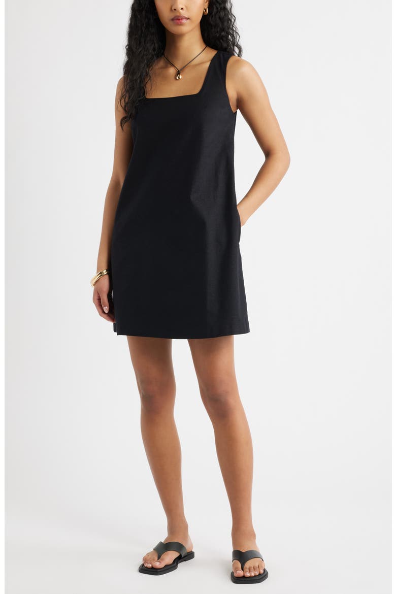 Linen Blend Shift Dress, Main, color, BLACK