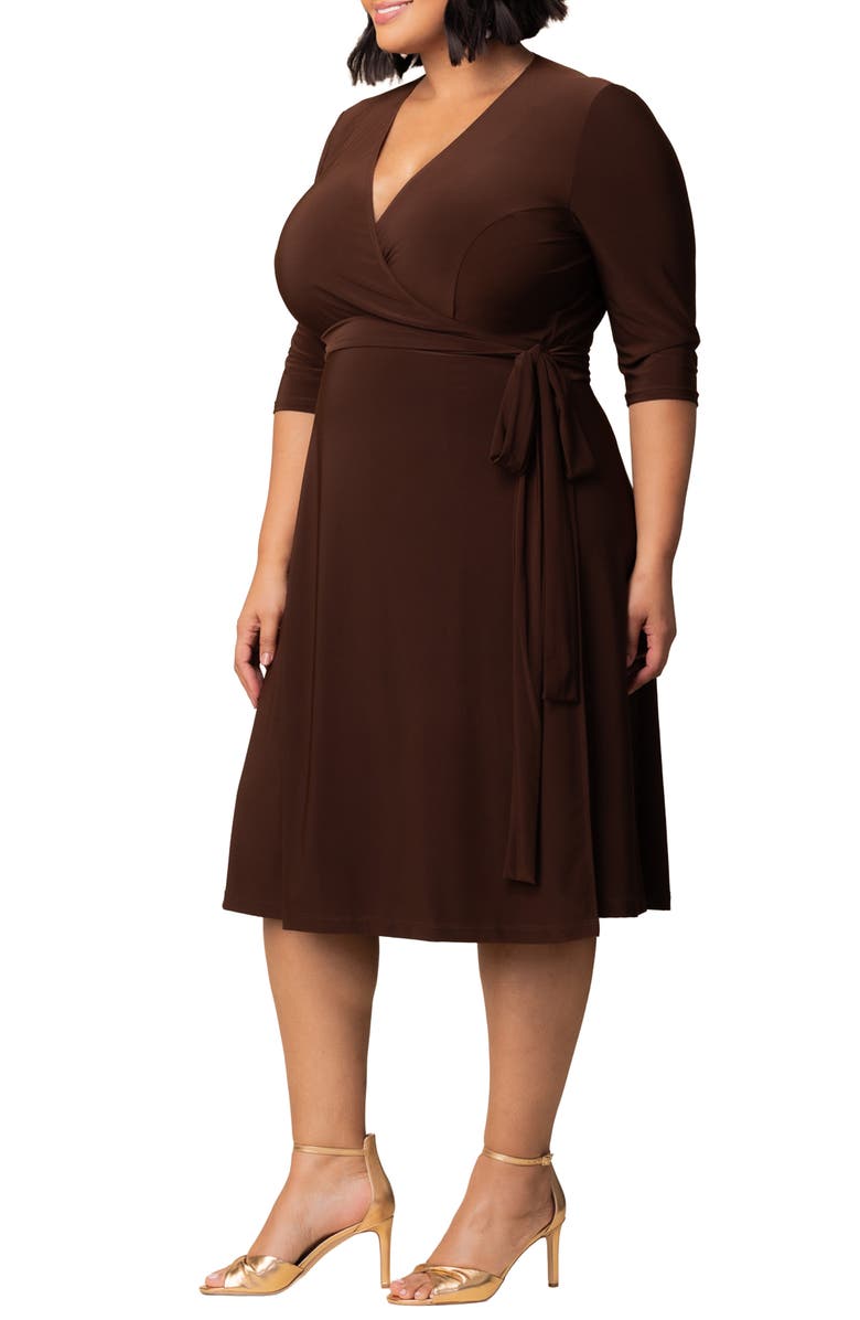 Kiyonna Essential Wrap Dress, Alternate, color, Chocolate