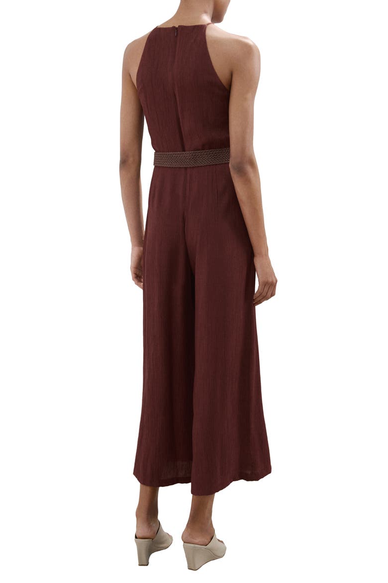 Belted Sleeveless Crop Jumpsuit, Alternate, color, MAROON