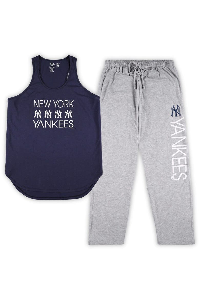 Women's Concepts Sport Navy/Heather Gray New York Yankees Plus Size Meter Tank Top & Pants Sleep Set, Main, color, Navy