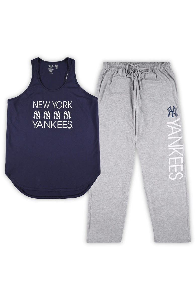 CONCEPTS SPORT Women's Concepts Sport Navy/Heather Gray New York Yankees Plus Size Meter Tank Top & Pants Sleep Set, Main, color, Navy