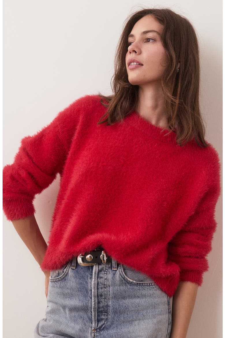 Teddy Eyelash Crop Sweater, Alternate, color, SCARLET