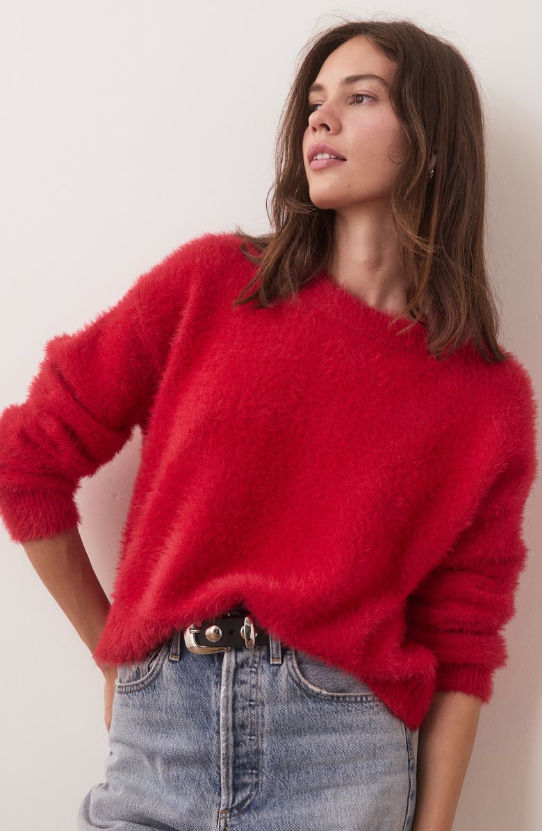 Marine Layer Teddy Eyelash Crop Sweater, Alternate, color, Scarlet
