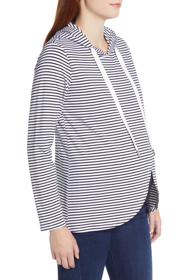 Petal Hem Stripe Maternity/Nursing Top, Alternate, color, WHITE & BLACK STRIPES