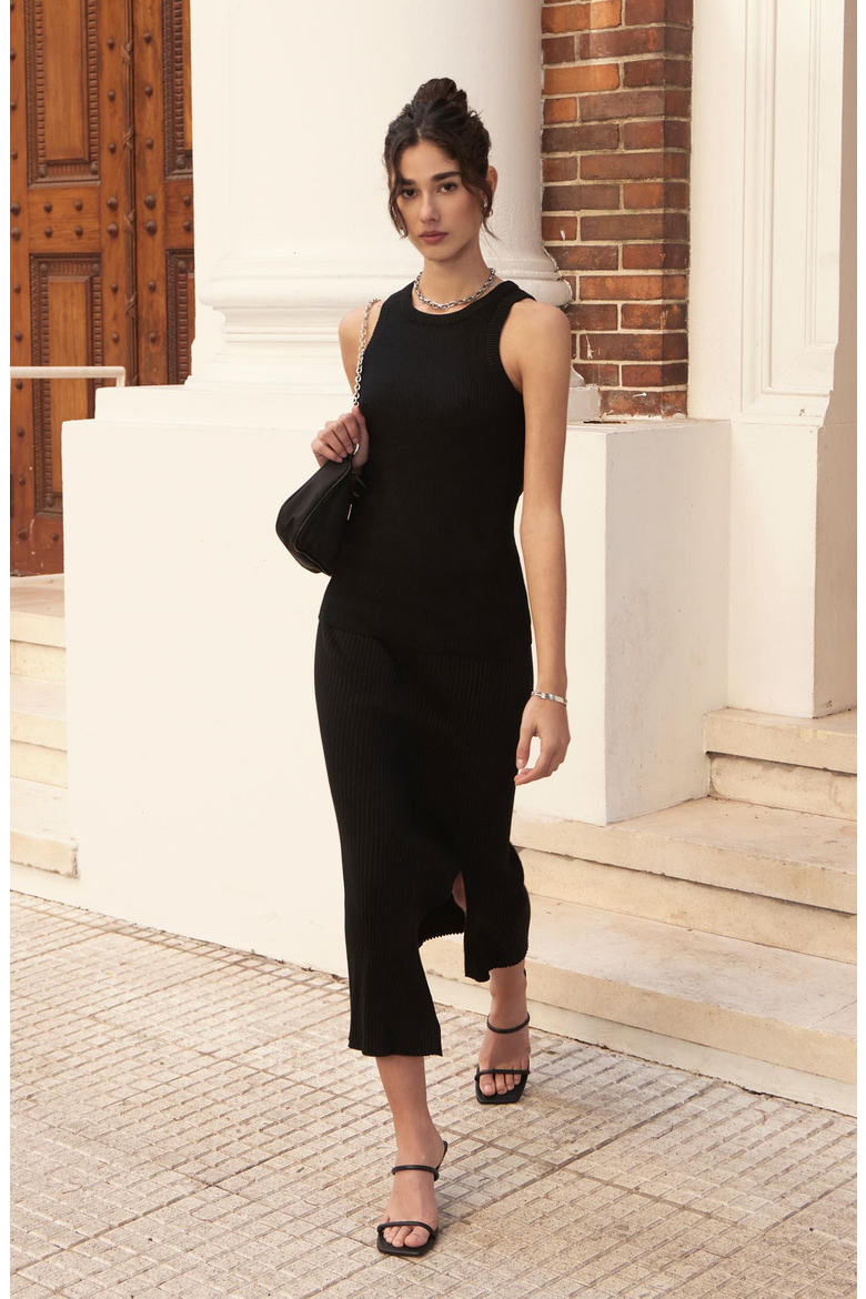 Mia Featherlight Ribbed Midi Skirt, Alternate, color, Black