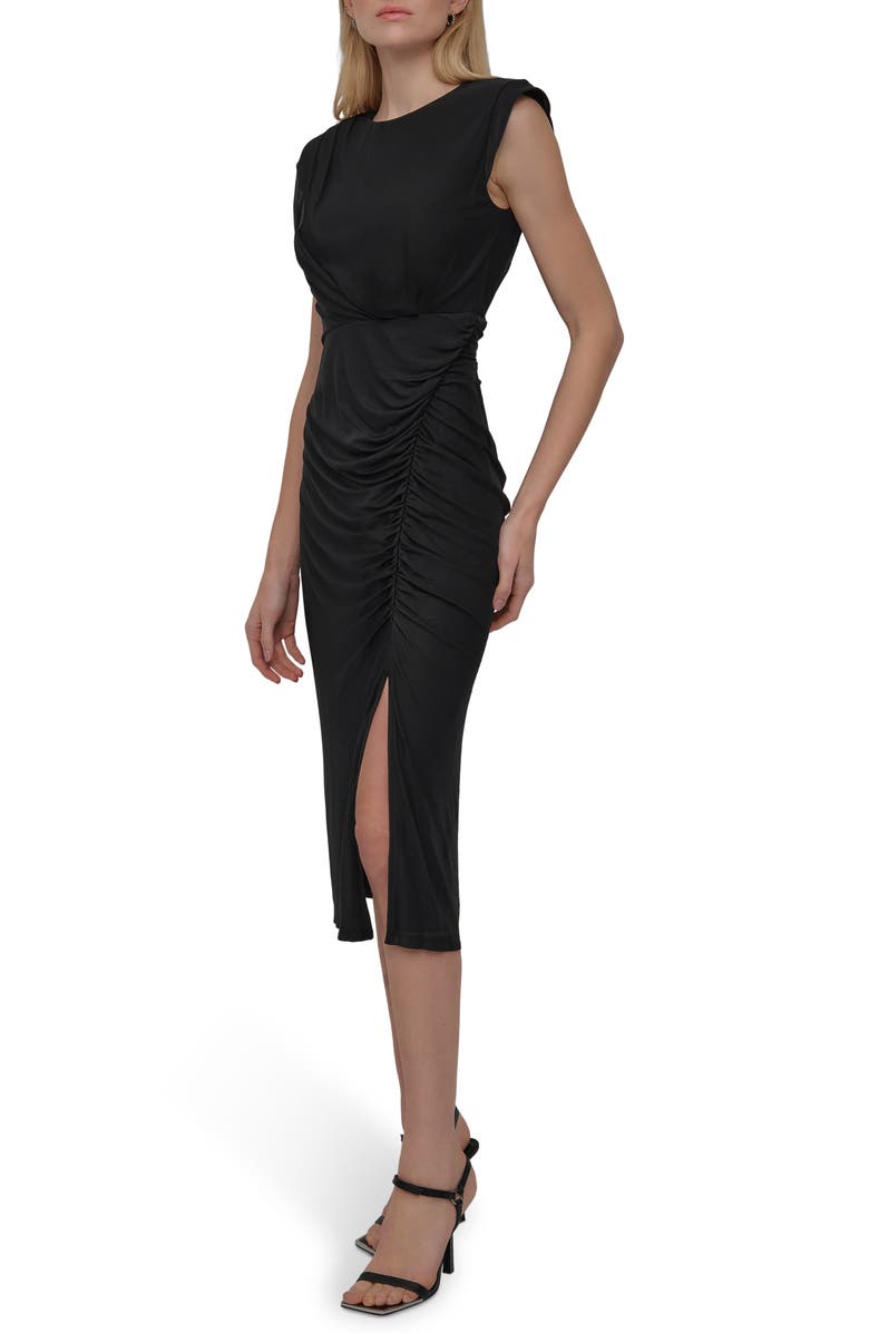 DKNY Mesh Ruched Sheath Dress, Alternate, color, Black