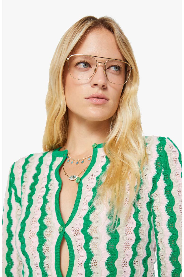 The Crewneck Cardigan, Alternate, color, POI GREEN PINK COMBO