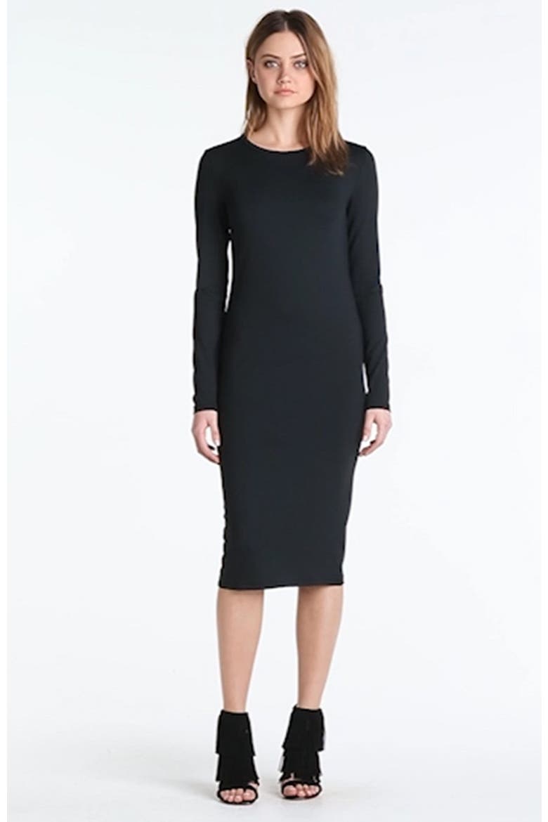 Long Sleeve Midi Dress, Alternate, color, BLACK