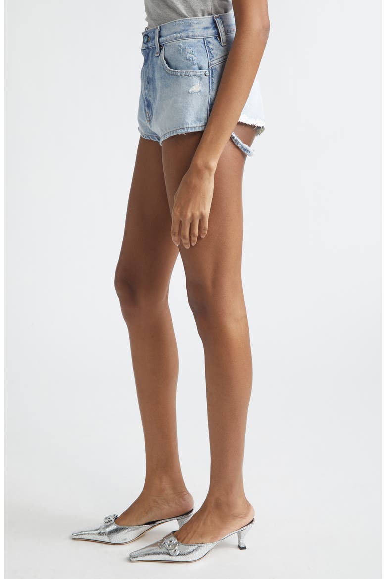 De-Lunar Frayed Hem Denim Shorts, Alternate, color, DENIM