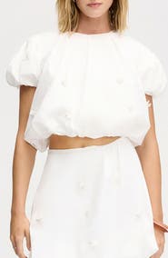 Sam Edelman Paillette Bubble Cotton Poplin Crop Top