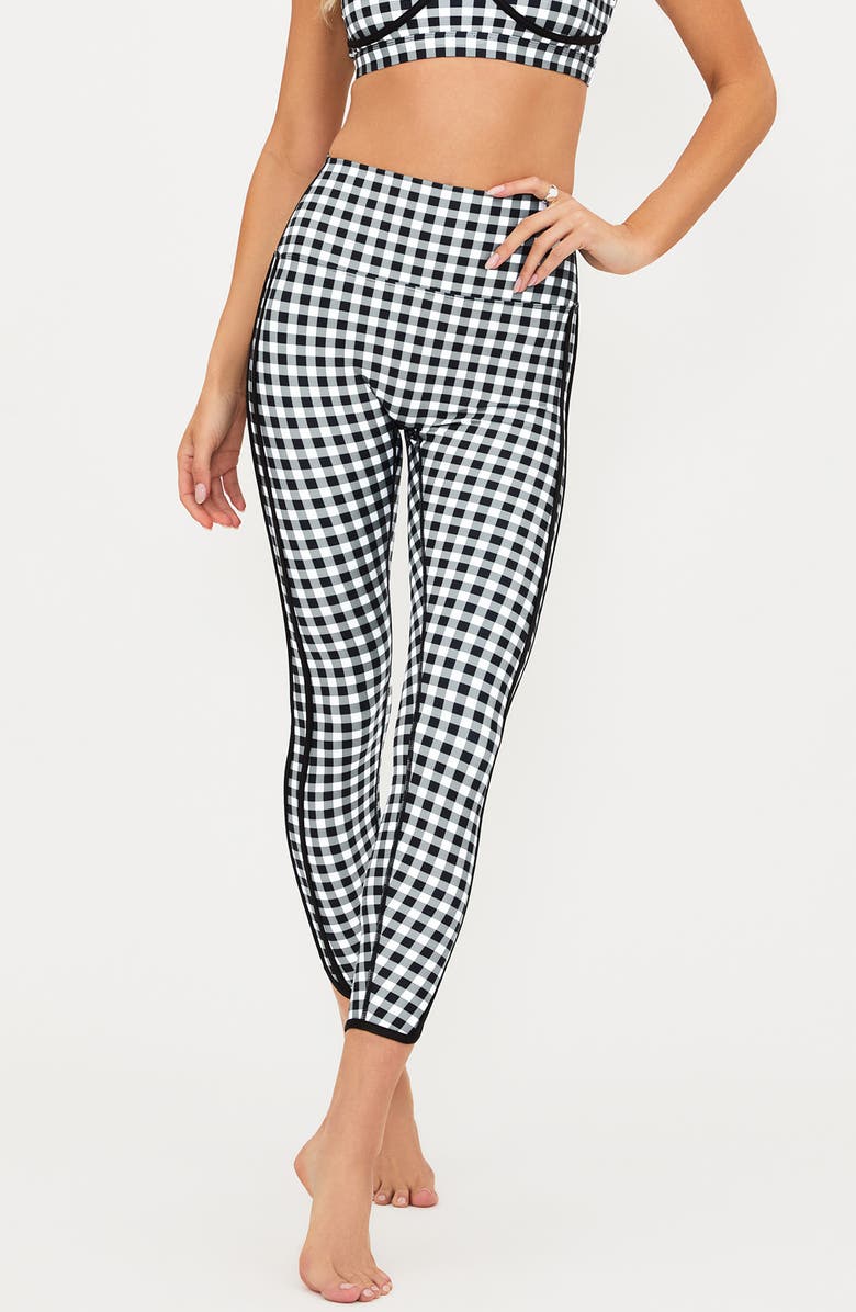 Beach Riot Rella Side Stripe Ankle Leggings, Main, color, Slate Gingham