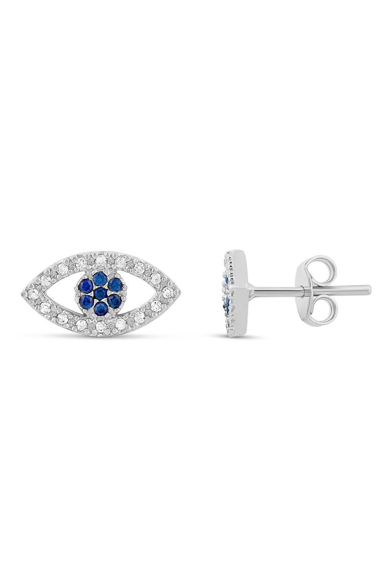 Pavé Evil Eye Stud Earrings, Main, color, SILVER