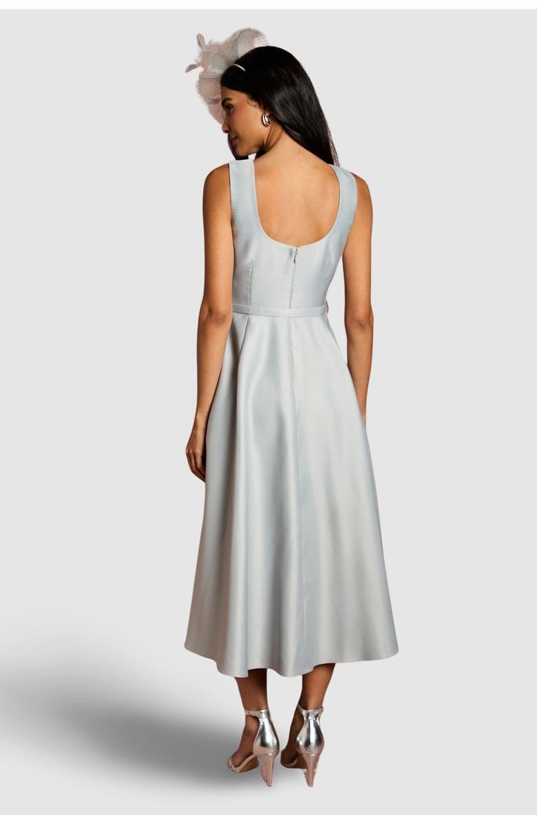 Coast Structured Satin 3D Corsage Midi Dress, Alternate, color, Silver