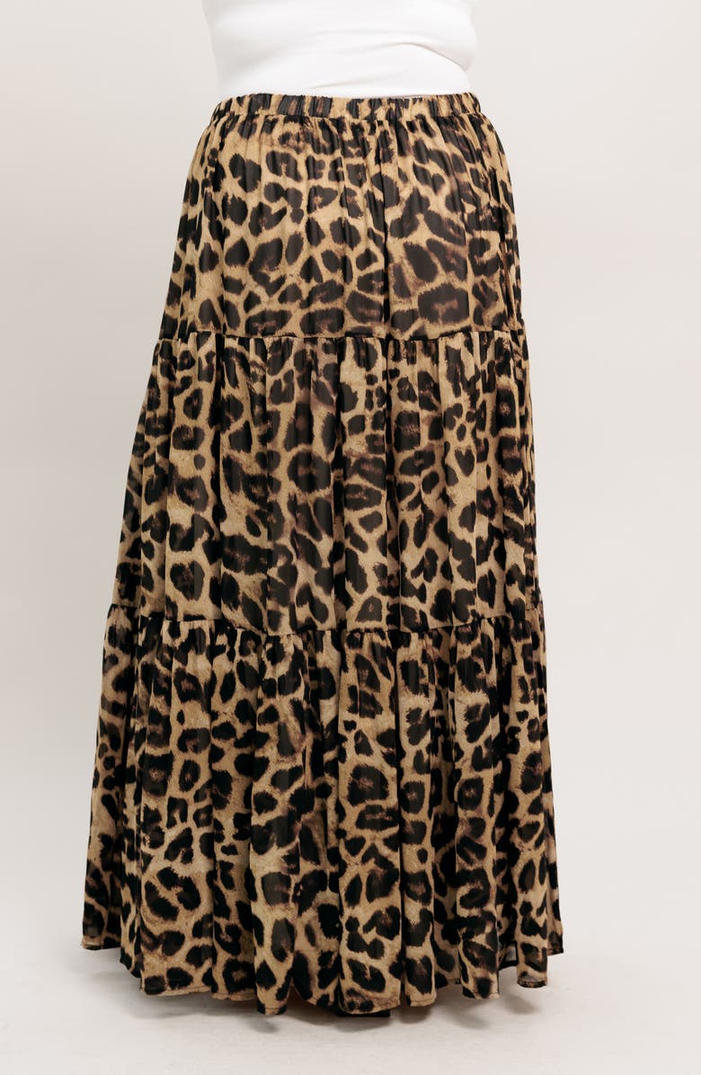 FLYING TOMATO Leopard Print Tiered Maxi Skirt, Alternate, color, Leopard