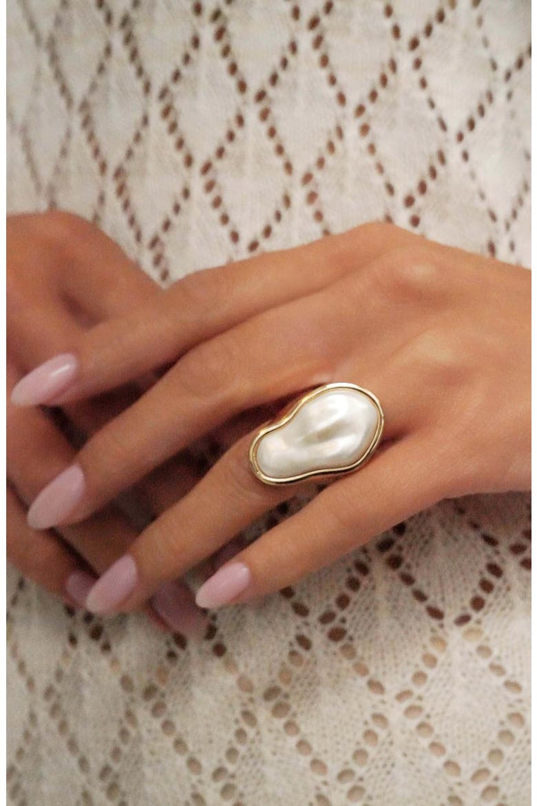Faux Pearl Statement Ring, Alternate, color, GOLD