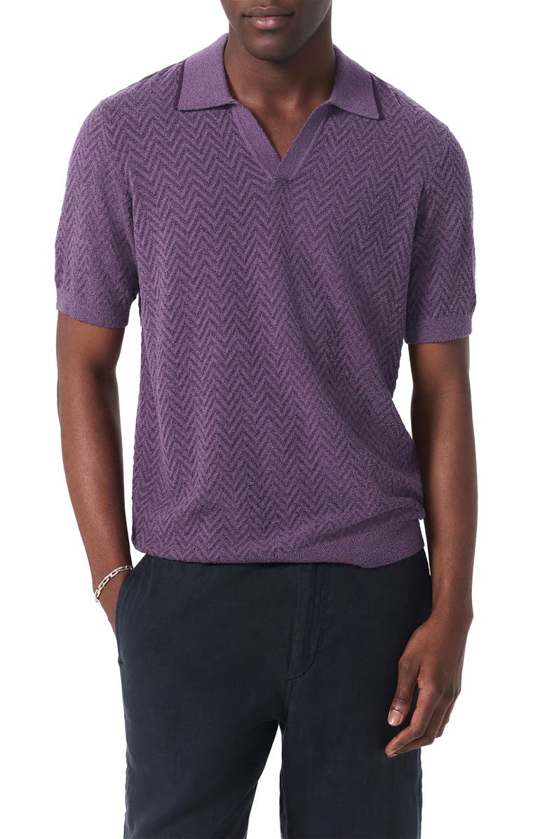rag & bone Zuma Johnny Collar Chevron Terry Cloth Polo, Main, color, Purple