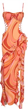 HOUSE OF CB Lumira Print Ruffle Gown