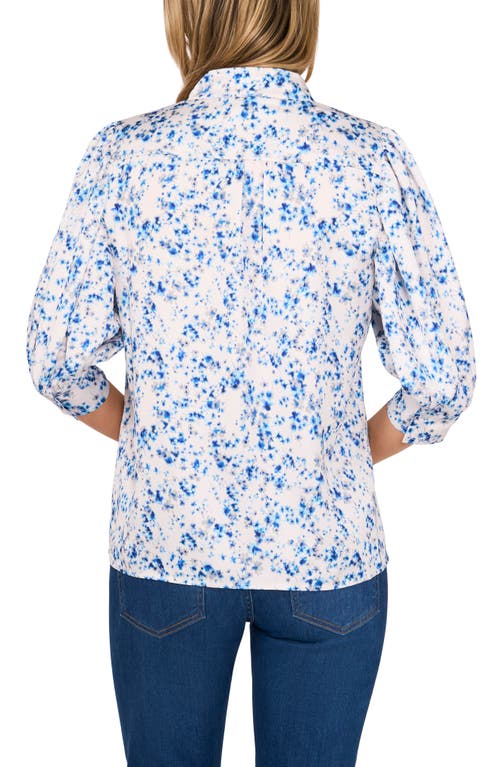 Shop Cece Charm Printed Puff Sleeve Button-up Shirt In Ocean Blue