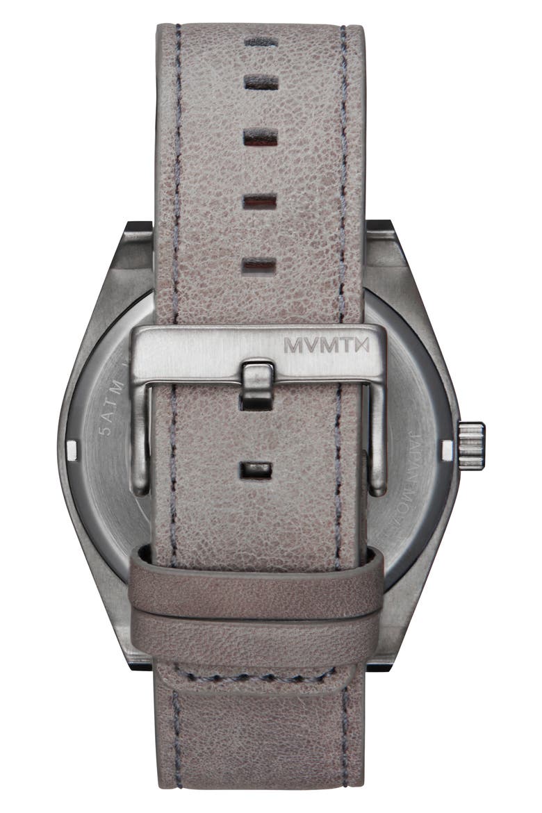 MVMT Element Leather Strap Watch, 43mm, Alternate, color, GREY/ SILVER