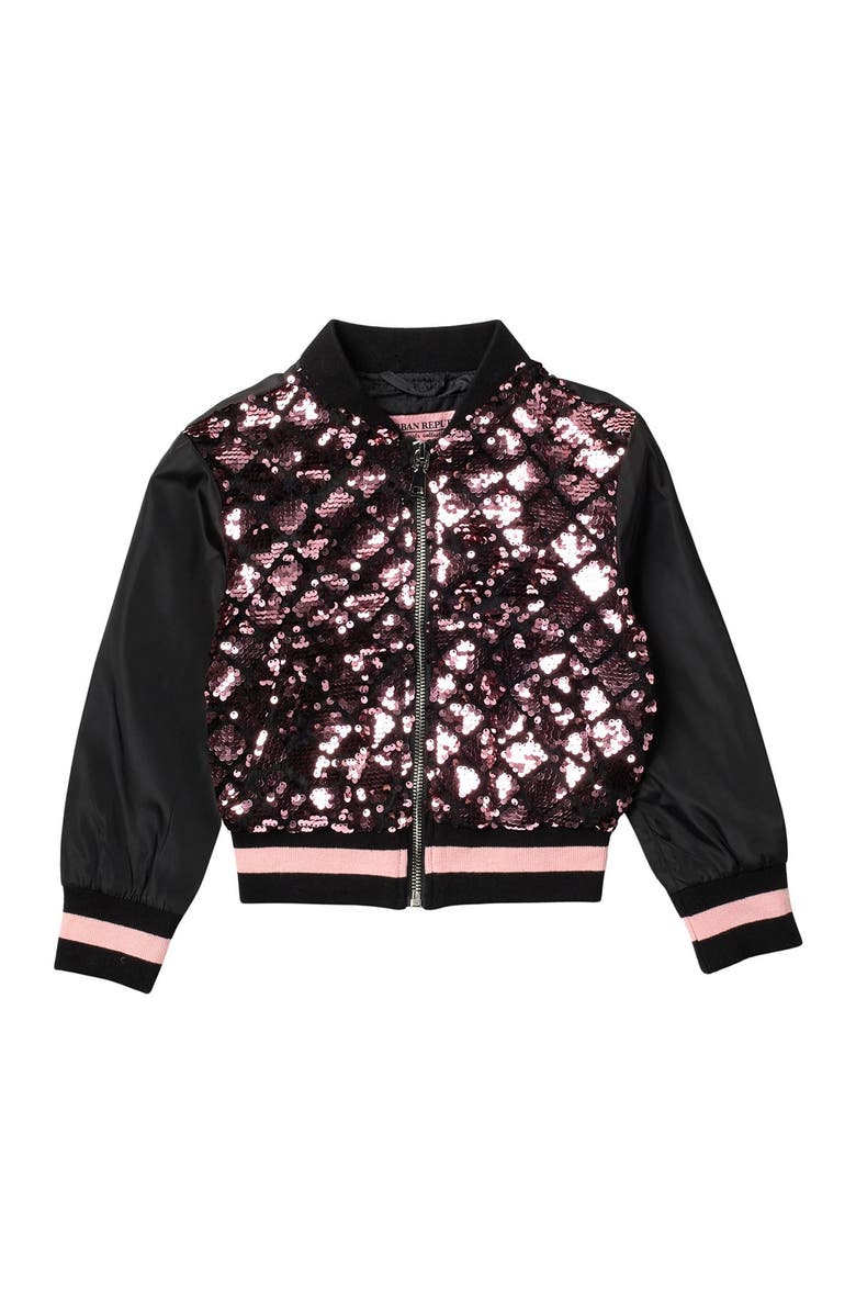 Urban Republic Sequined Satin Bomber Jacket, Main, color, 