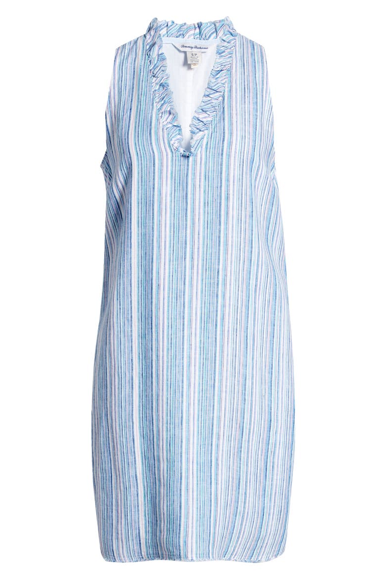 Presido Point Stripe Ruffle Linen Shift Dress, Alternate, color, LIGHT VIOLET