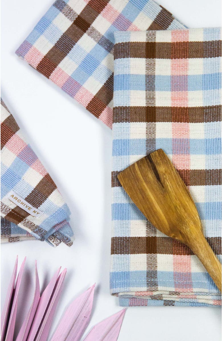 Archive New York Handwoven Classic Plaid Cotton Napkins, Set of 4, Alternate, color, Brown