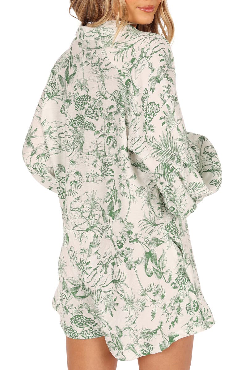 Petal & Pup Elsa Floral Print Long Sleeve Romper, Alternate, color, Green