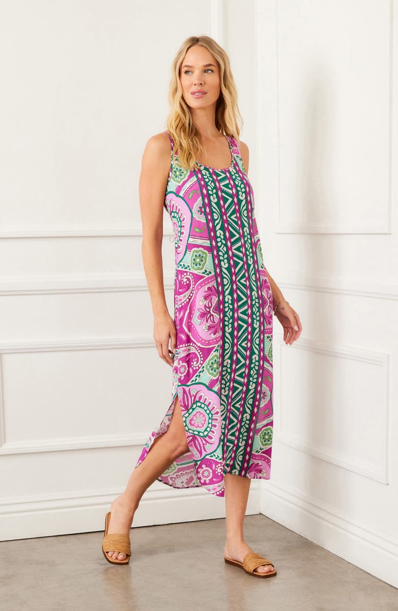 Karen Kane Print Side Slit Midi Tank Dress, Alternate, color, Print