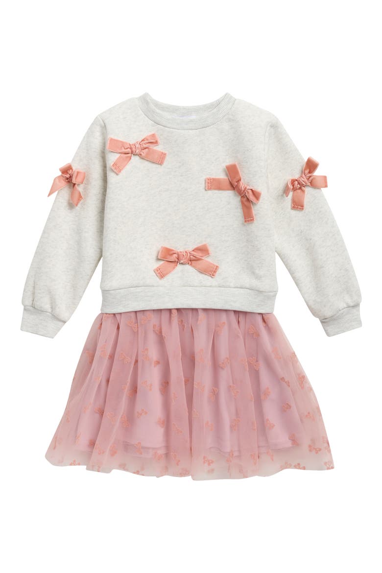 Kids' Velvet Bow Tulle Dress, Main, color, HEATHER GREY