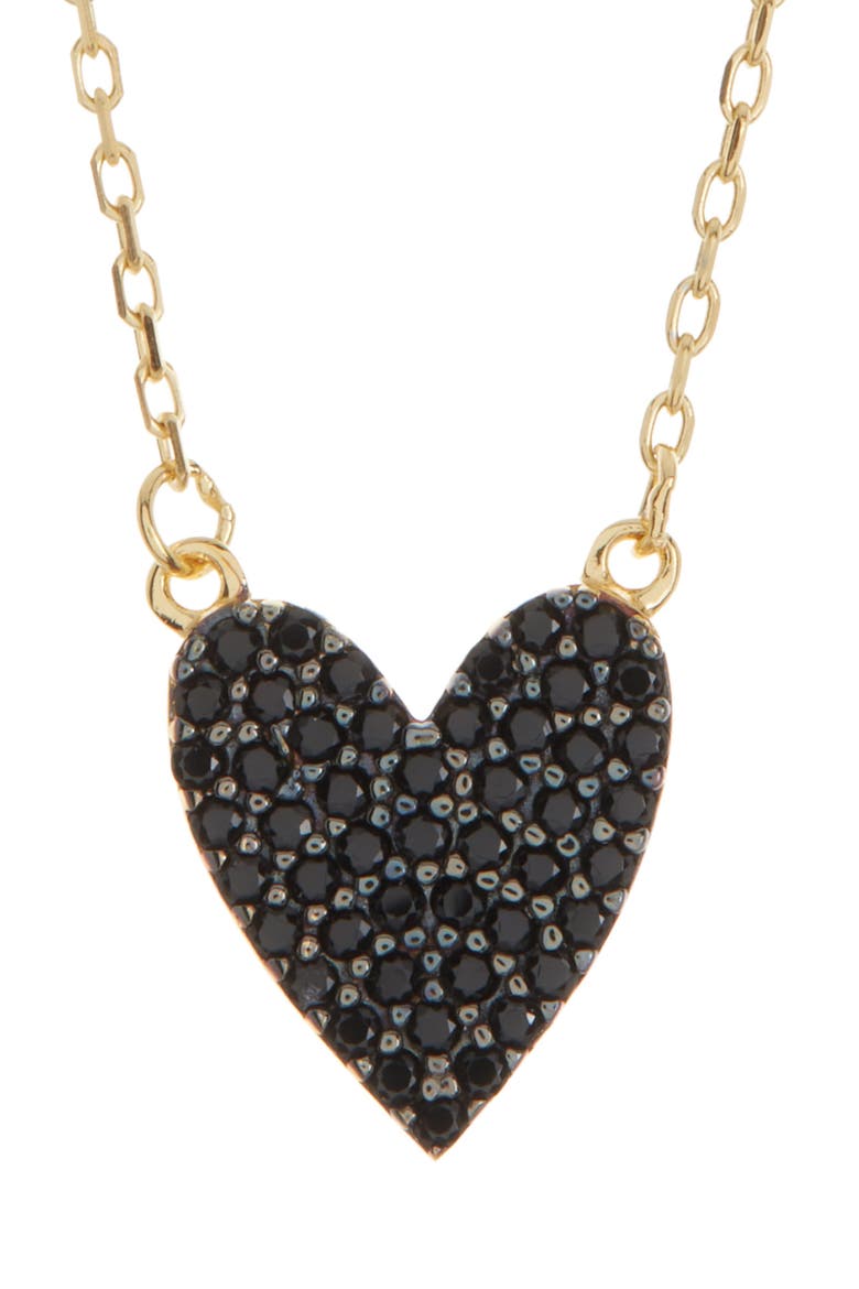 Goldtone Plated Sterling Silver Pave Cubic Zirconia Heart Necklace, Main, color, BLACK