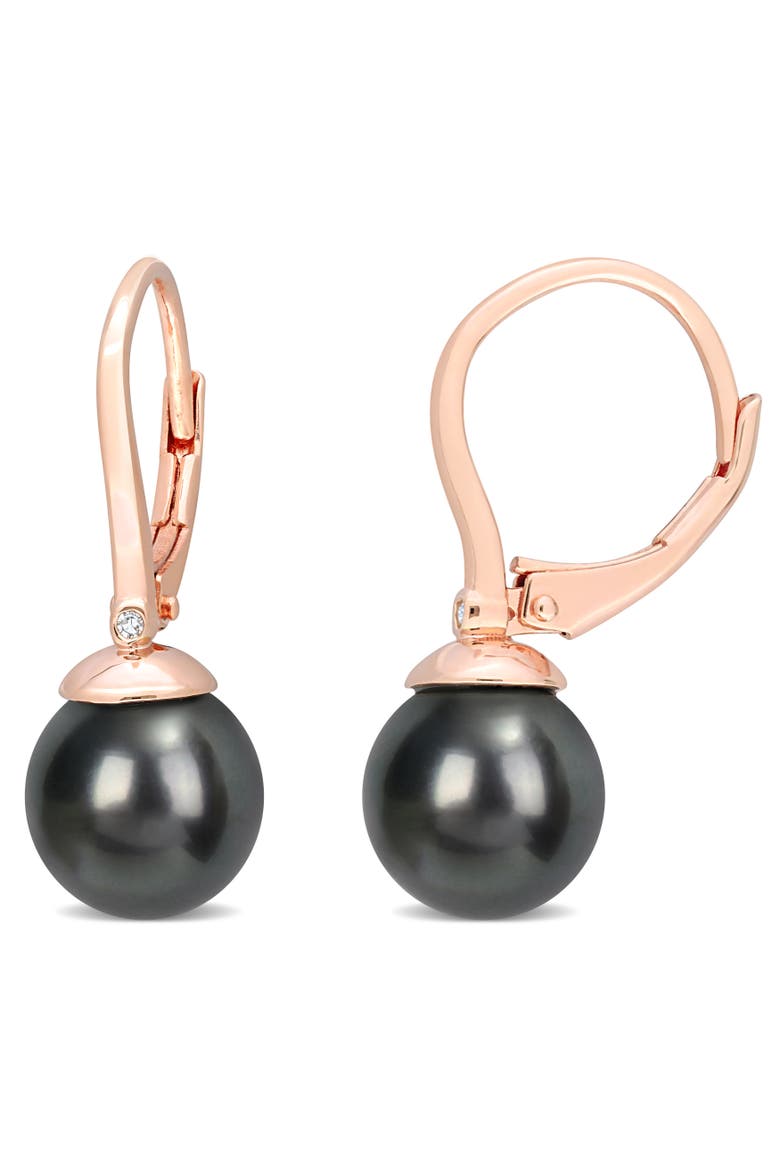 Tahitian Pearl & Diamond Drop Earrings, Main, color, Cultured Tahitian Pearl