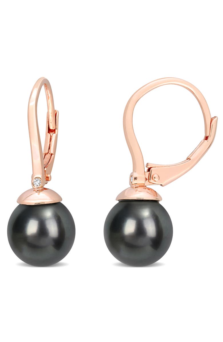 Julianna B. Tahitian Pearl & Diamond Drop Earrings, Main, color, Cultured Tahitian Pearl