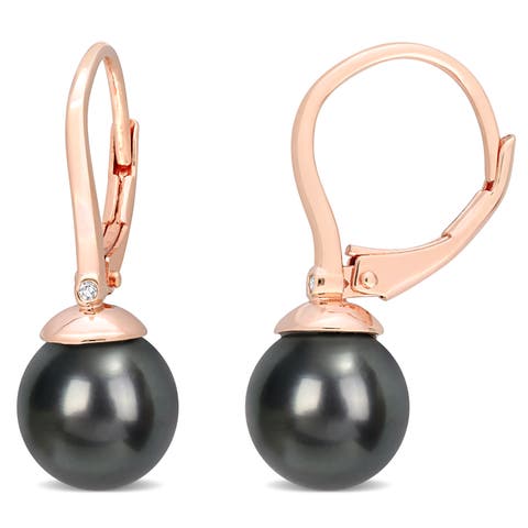 Tahitian Pearl & Diamond Drop Earrings