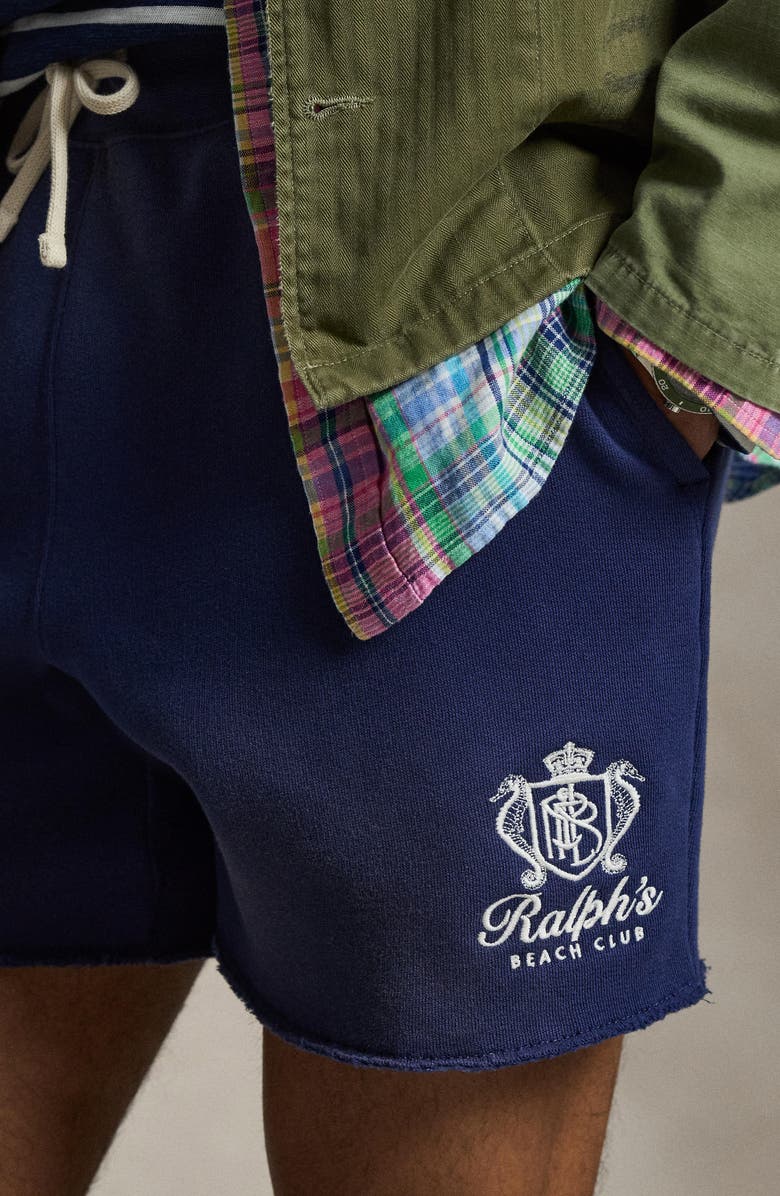 Polo Ralph Lauren Relaxed Fit Embroidered Fleece Shorts, Alternate, color, Dark Cobalt