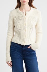 LoveShackFancy Leocadia Embellished Bow Wool Blend Cardigan