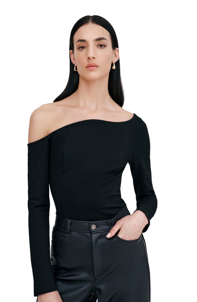 Marcella Sylvan One-Shoulder Top, Alternate, color, Black