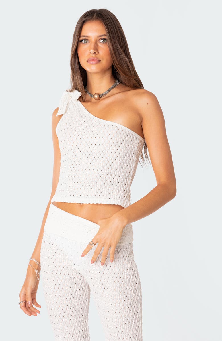 EDIKTED Amalia Textured Knit One-Shoulder Top, Alternate, color, White