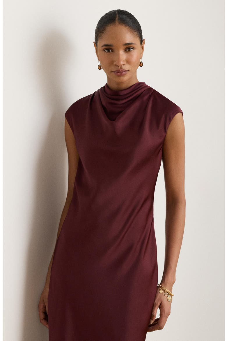 Cowl Neck Satin Maxi Dress, Alternate, color, RED
