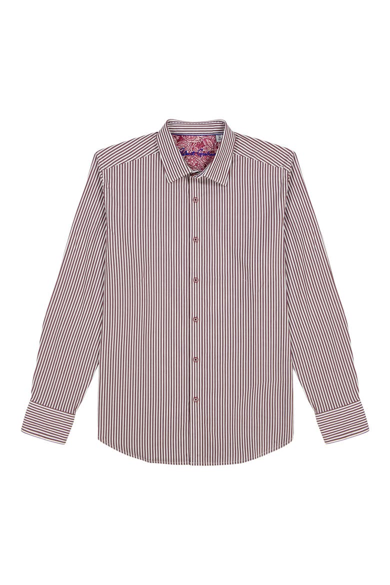 Greenwich Stripe Stretch Button-Up Shirt, Alternate, color, BURGUNDY
