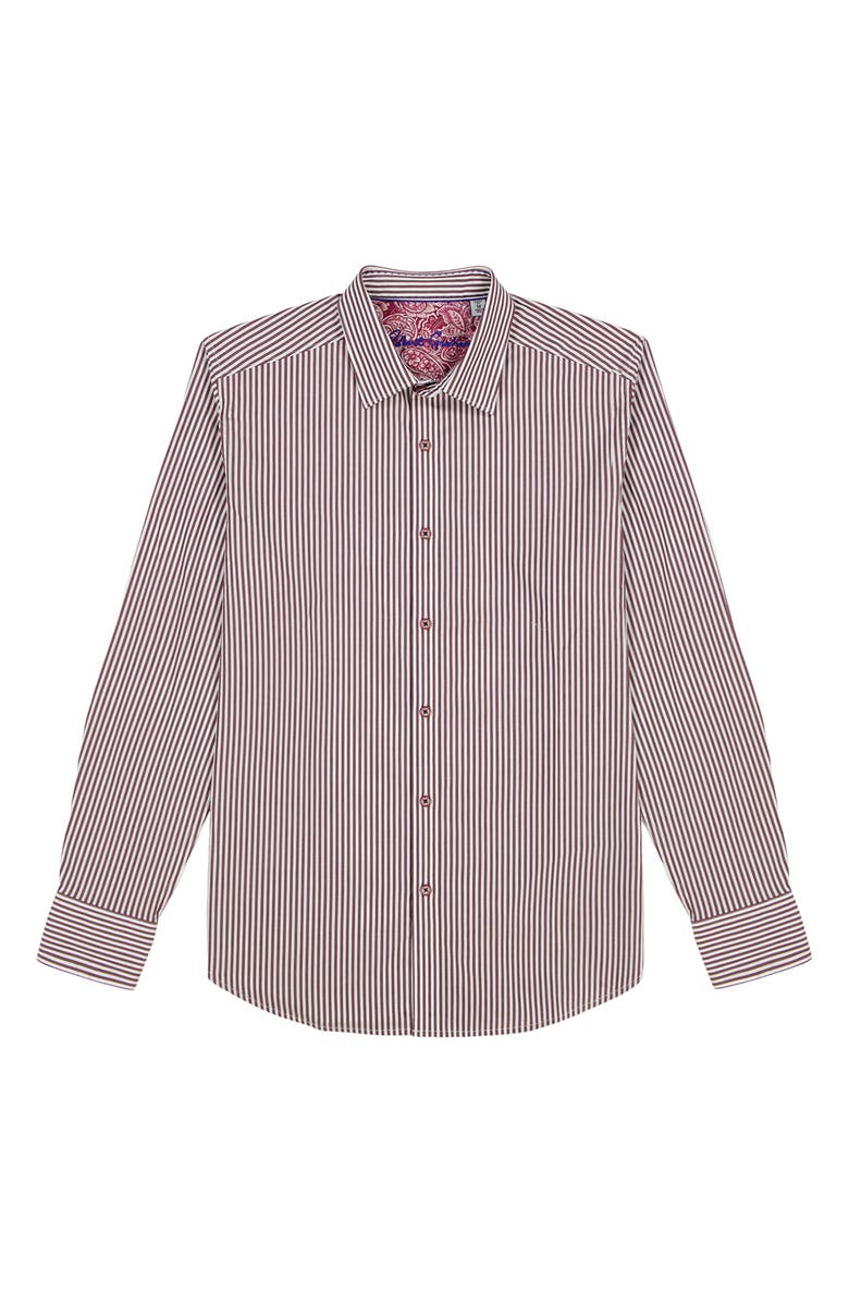 Robert Graham Greenwich Stripe Stretch Button-Up Shirt, Alternate, color, Burgundy