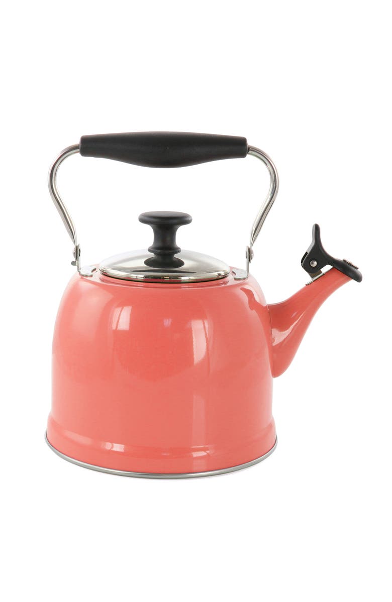 MARTHA STEWART Lily Pond 2.2 Quart Stainless Steel Tea Kettle, Main, color, Coral