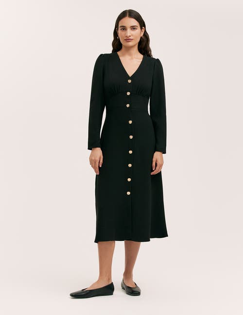 Finery London Caprice Long Sleeve Crepe Midi Dress In Black