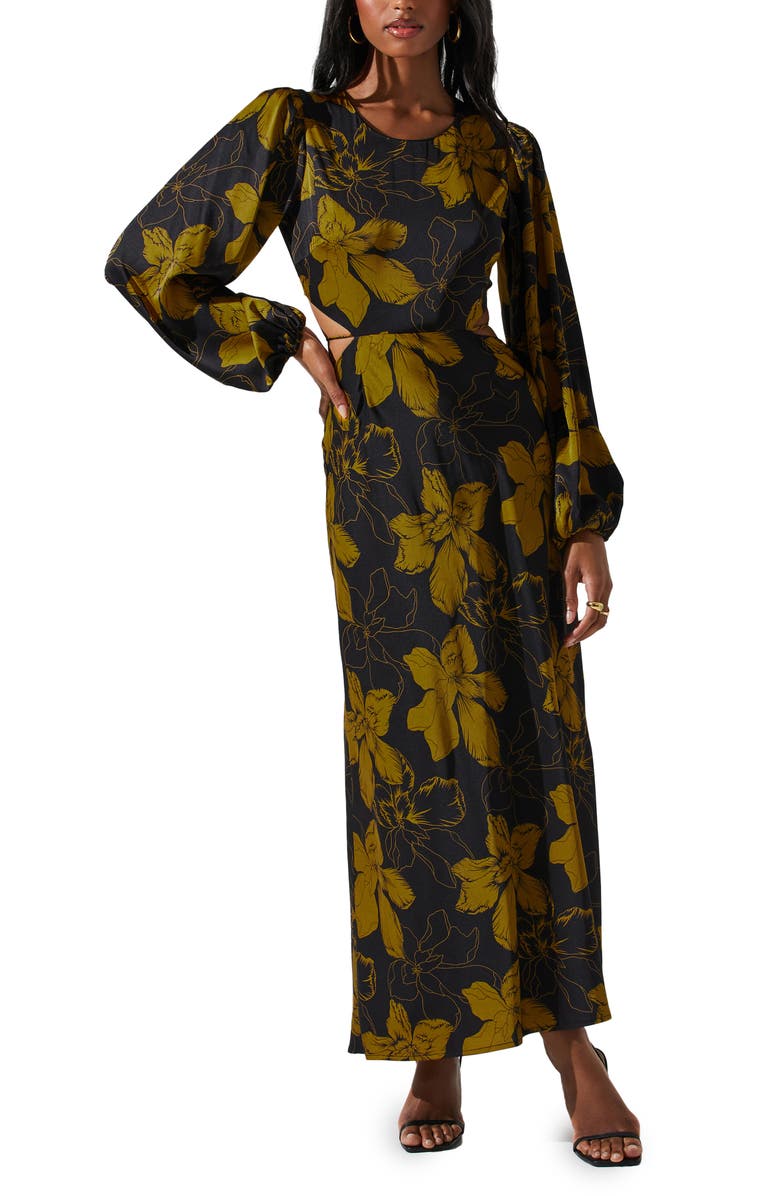 ASTR the Label Quinn Floral Cutout Long Sleeve Dress, Main, color,