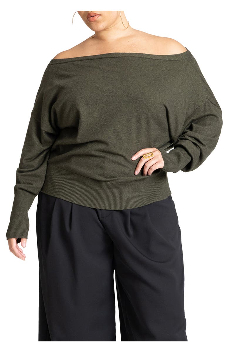 ELOQUII Slouchy Sweater, Main, color, Green Jacket Heather