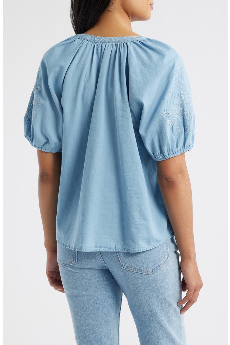 Laurent Embroidered Denim Top, Alternate, color, LIGHT WASH