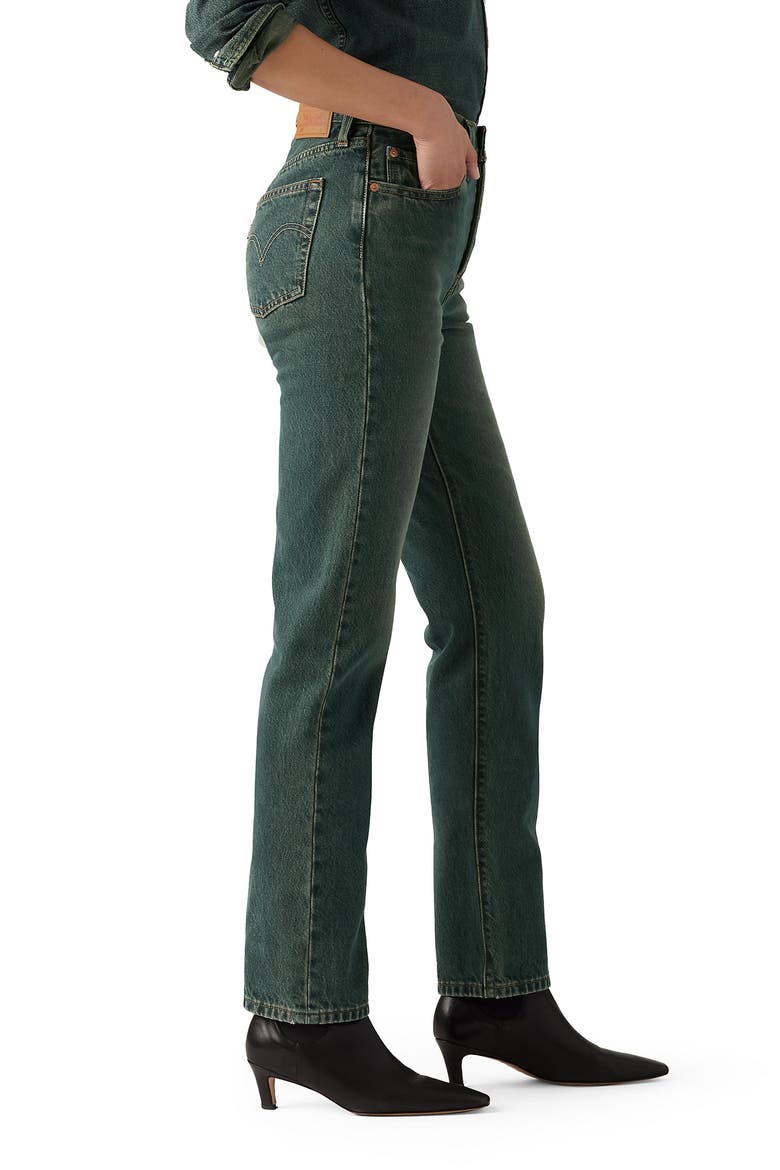 501® High Waist Straight Leg Jeans, Alternate, color, VERDANT VENTURES
